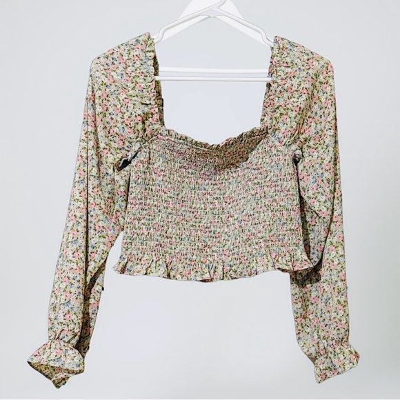 Forever21 Floral Cropped Ruched Top, Juniors Medium - Picture 1 of 6